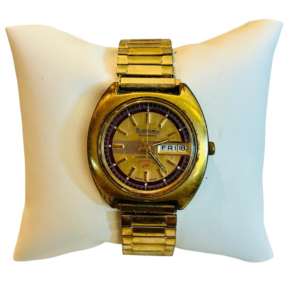 1970s Lucien Piccard “Laser Beam” Lasermatic Automatic Watch Swiss Made Day-Date